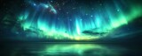 Stunning aurora borealis display over a tranquil sea.