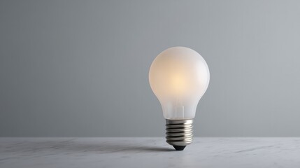 Wall Mural - single bright idea symbolized by glowing light bulb against plain neutral backdrop