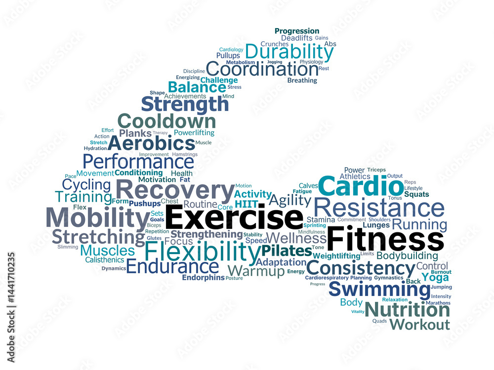 Agility Exercise Background Fitness and Exercise Word Cloud. Strength, Endurance, Flexibility ...