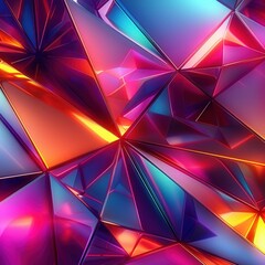 Leinwandbilder - Vibrant abstract geometric composition with sharp angular facets reflecting multicolored light in shades of purple, orange, blue, and pink creating a dynamic and energetic mood