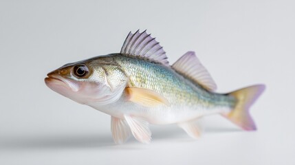 Wall Mural - photograph single fish isolated on pristine white backdrop
