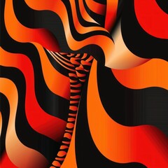 Poster - Abstract flowing shapes with bold red, orange, and black stripes creating a dynamic and vibrant pattern with a smooth, wavy motion and a sense of energy and movement