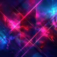 Poster - vibrant abstract digital background with intersecting neon pink and purple light beams over a dark blue and red smoky textured surface, evoking a futuristic and energetic atmosphere