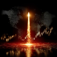 Leinwandbilder - Fiery Ascent: A Digital Rocket Takes Off Amidst Market Charts and Global Data, Symbolizing Economic Growth and Technological Innovation.