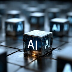 Fototapete - Futuristic AI Cube: A Technological Advancement in Artificial Intelligence, Exploring the Future and Applications. 