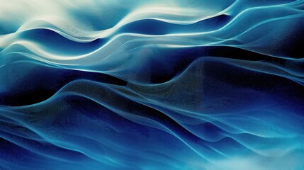 Poster - abstract flowing smooth blue and teal waves with soft light and shadow creating a calm and serene atmosphere