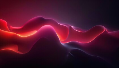 Poster - Smooth flowing red and purple waves glowing softly against a dark background, creating a dreamy and abstract atmosphere