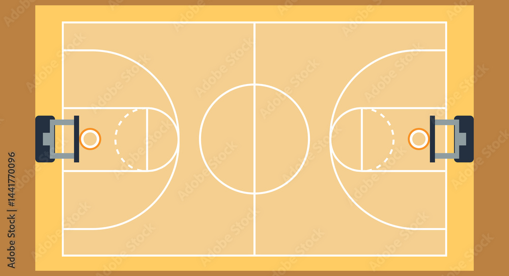 Flat design illustration of a basketball court viewed from the top ...