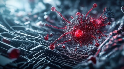 Leinwandbilder - Nanobots infiltrating enemy systems in digital warfare futuristic concept art high-tech environment close-up view