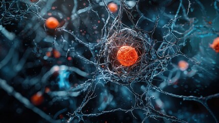 Fototapete - Dynamic neural network interaction virtual lab digital art scientific environment macro view conceptual design