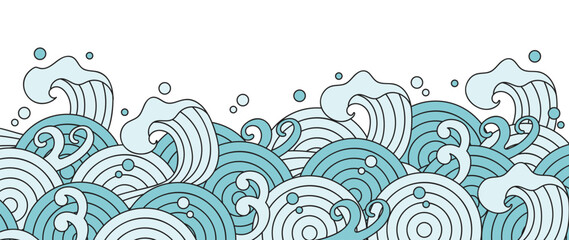 Wall Mural - japanese sea wave background vector. wallpaper design with blue and white ocean wave pattern backdro