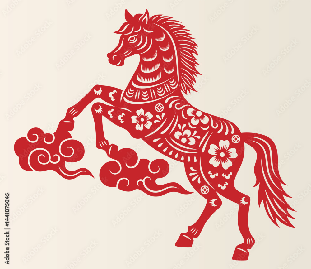 Chinese New Year papercut of the zodiac sign for the Year of the Horse ...