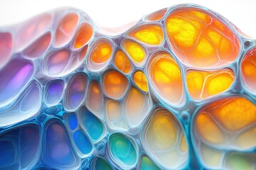 Poster - Abstract image depicting a vibrant, interconnected network of colorful, organic, bubble-like structures.