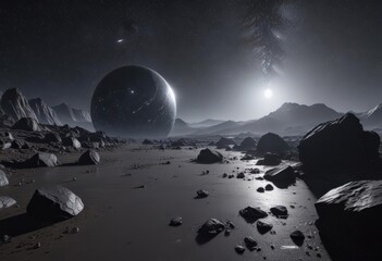 Wall Mural - infinite expanse of obsidian, countless stars glimmer faintly , vast, stars