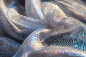 Aufkleber - Close-up of iridescent, shimmering fabric with a textured, net-like pattern, exhibiting a luxurious and elegant drape.