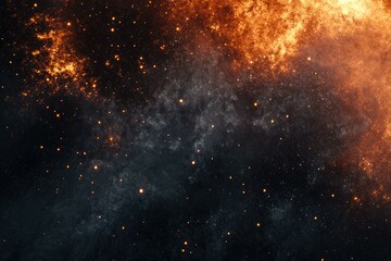 Fototapete - A cosmic landscape of fiery orange nebulae against a backdrop of dark space speckled with stars.