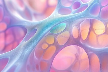 Poster - Abstract image depicting a network of interconnected, translucent, pastel-colored cells or structures.