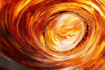 Poster - A swirling vortex of amber liquid, possibly whiskey or bourbon, with visible bubbles and light reflections.