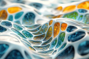 Aufkleber - Abstract 3D render of a wavy surface with interconnected, colorful cells.