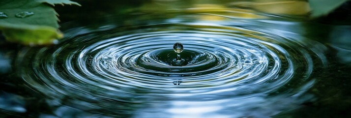 Poster - Water droplet falling into calm pond, creating concentric ripples.