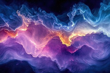 Aufkleber - Abstract cosmic landscape with swirling nebulae in vibrant purple, blue, and orange hues.