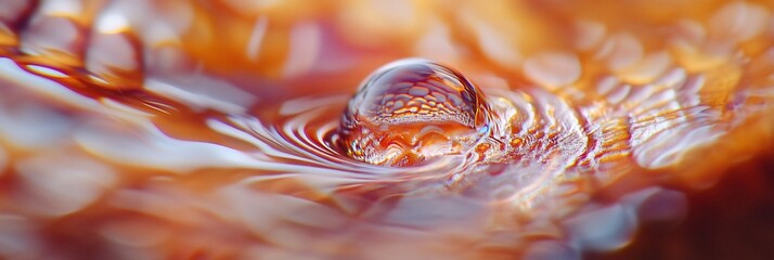 Aufkleber - Close-up of a water droplet on a rippling, orange surface.