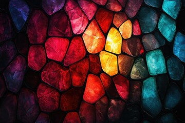 Poster - Abstract mosaic pattern with vibrant, multicolored, irregular shapes resembling stained glass or gemstones.