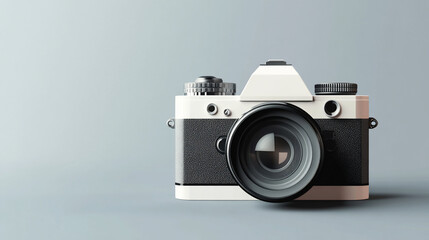 Aufkleber - Retro white and black camera on grey background.