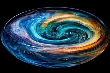 Poster - Abstract swirling vortex of vibrant blues, oranges, and teals, resembling a cosmic nebula.