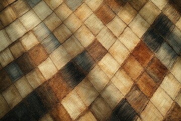 Poster - Diagonal pattern of brown and beige squares on a textured surface, illuminated by sunlight.
