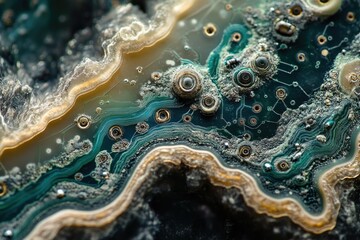 Fototapete - A mesmerizing close-up reveals intricate patterns resembling a circuit board embedded within a vibrant gemstone.