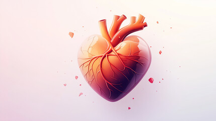 Poster - 3D rendered heart with vessels, pink background, love concept.