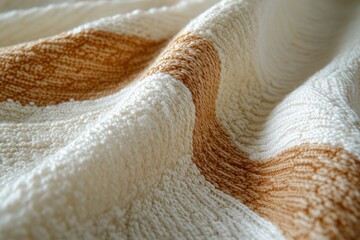 Poster - Close-up of textured fabric with creamy white and light brown stripes, showcasing its soft and cozy nature.