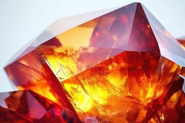 Poster - Close-up of a fiery orange and red crystal cluster, showcasing its intricate facets and internal light.