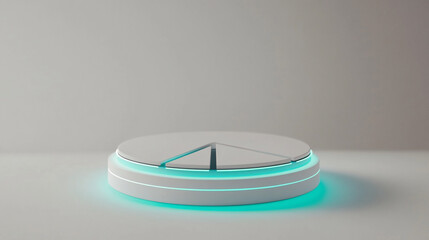 Fototapete - Minimalist 3D render of a glowing white pie chart on a platform.