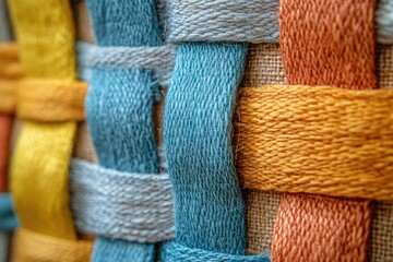 Poster - Close-up of colorful woven threads, showcasing intricate texture and vibrant hues.
