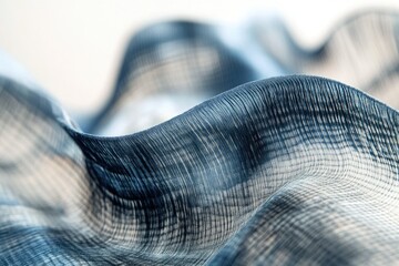 Poster - Abstract close-up of flowing, textured fabric with a wave-like pattern in shades of blue and white.
