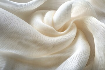 Poster - Draped cream-colored silk fabric, soft texture, elegant folds, luxurious feel.
