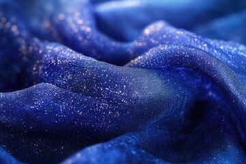 Leinwandbilder - Close-up of shimmering blue fabric with glitter, luxurious and elegant texture.