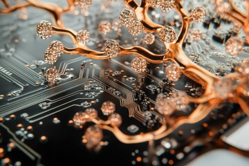 Poster - A golden tree-like structure rests atop a circuit board, symbolizing technological growth and interconnectedness.