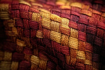 Aufkleber - Close-up of intricate woven textile with rich autumnal colors of red and gold.