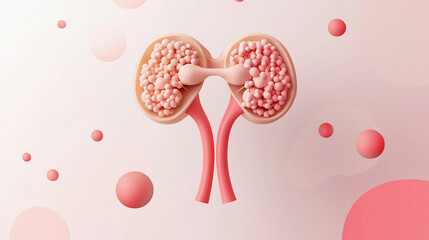 Poster - 3D model of human kidneys with connecting tubes, detailed anatomical illustration.
