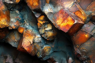 Aufkleber - A mesmerizing close-up of vibrant, multicolored rock formations, showcasing intricate textures and geological details.