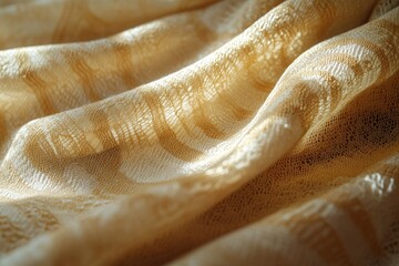 Fototapete - Close-up of delicate, light beige fabric with a subtle woven pattern, illuminated by soft sunlight.