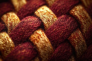 Aufkleber - Close-up of intricately woven fabric with reddish-brown and beige threads, showcasing texture and pattern.