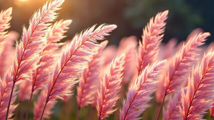 Wall Mural - Pink plumes sway gently in the golden light of a magical sunset.