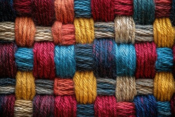 Aufkleber - A close-up view of a vibrant woven tapestry showcasing a rich array of colorful yarns.