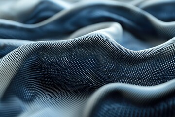 Poster - Abstract close-up of a textured, dark blue fabric with undulating waves.