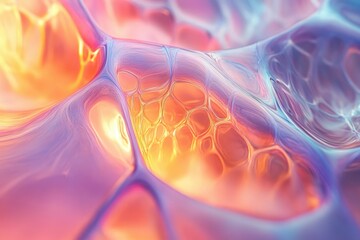 Poster - Abstract image of vibrant, flowing, interconnected organic forms in warm and cool colors.