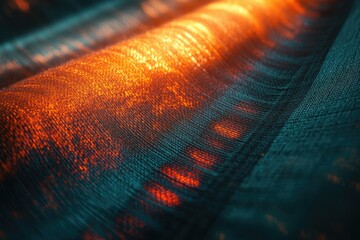 Aufkleber - Close-up of teal fabric with orange highlights, showcasing texture and light interplay.